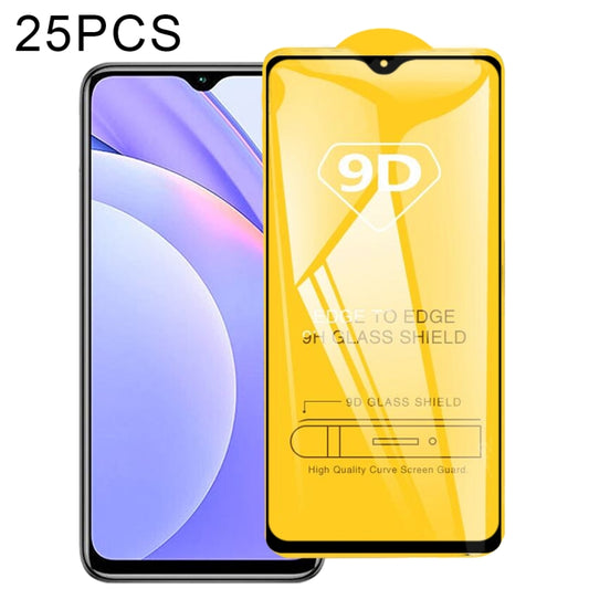 9D full-glue tempered glass screen protector set (25 pcs) with shield over phone screen
