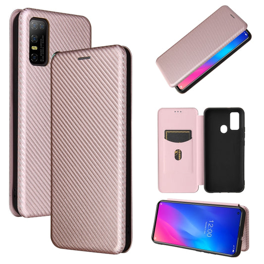 Pink carbon-fiber textured magnetic flip phone case with card slot and TPU shell