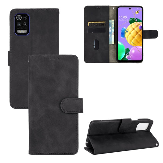 Black PU leather flip phone wallet case with magnetic closure, card slots, and stand view