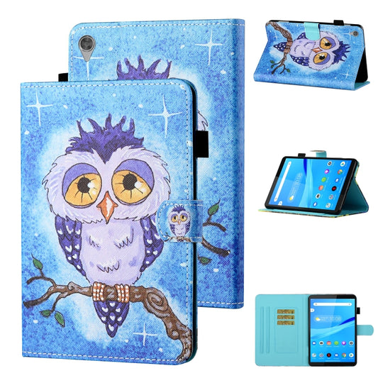 Blue owl leather flip tablet case with stitched edges and stand cover