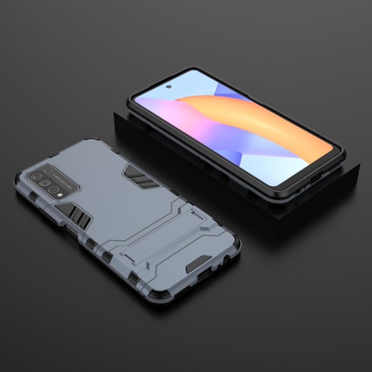 Navy rugged shockproof case with holder; back plate and raised bumper corners