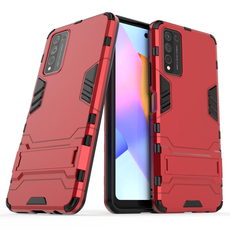 Rugged red shockproof phone case with holder, PC+TPU armor for Huawei Honor 10X Lite