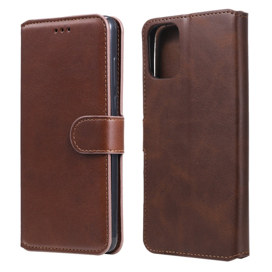 Brown leather-look flip phone case with magnetic closure and side card holder cutout