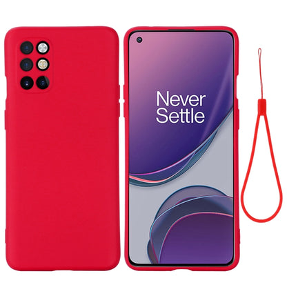 Red liquid silicone full-coverage shockproof phone case with wrist strap