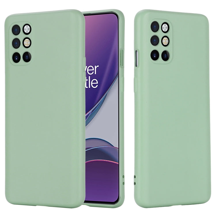 Green phone case shown on back and front with side button and port openings