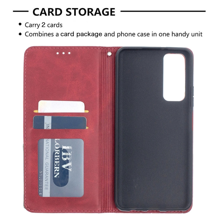 Red leather flip phone case with card storage pocket and phone back cover