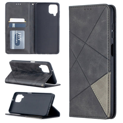 Gray leather flip phone case with magnetic closure, card slots, and diagonal stitched front