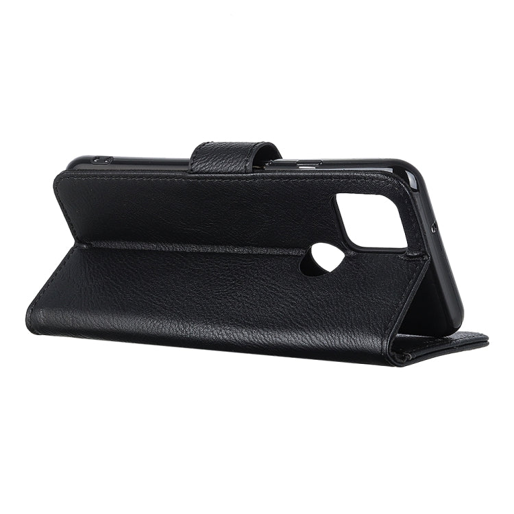 Black cowhide-texture flip leather phone case with side handle and stand lip
