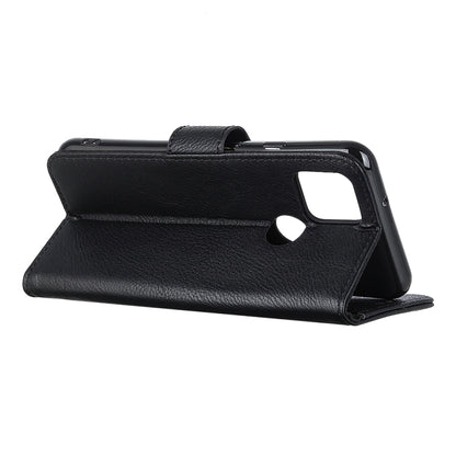 Black cowhide-texture flip leather phone case with side handle and stand lip