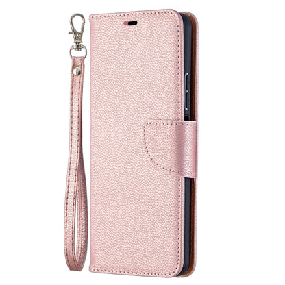 Rose gold textured flip phone wallet case with wrist strap loop and card holder
