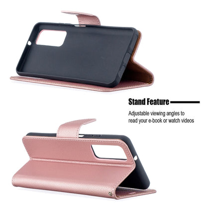 Rose gold flip phone wallet case showing viewing stand and flip cover