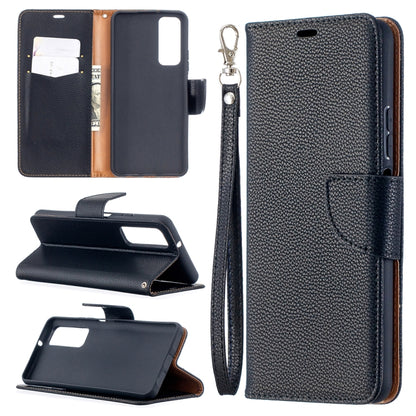 Textured PU leather phone wallet case with card slots, flip cover, and lanyard