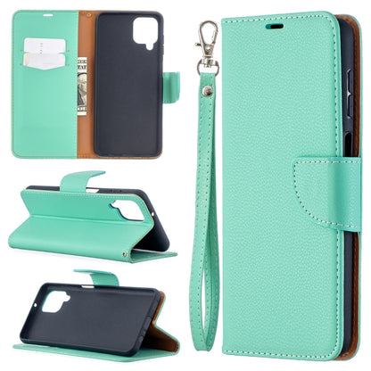 Mint green litchi-texture phone wallet case with card slots, flip cover, wrist strap