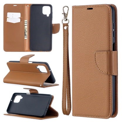 Brown phone wallet case with flip cover, card slot, and wrist strap
