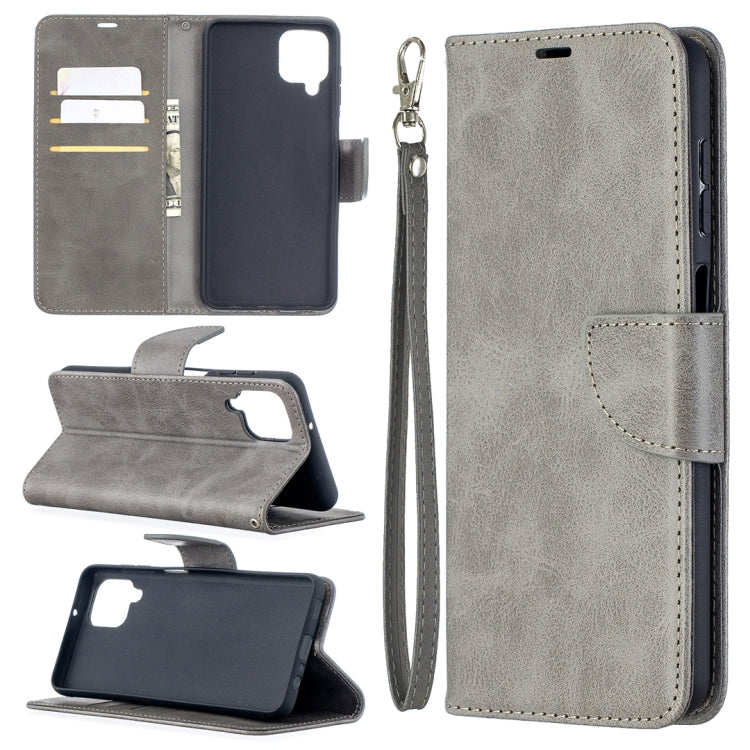 Grey leather wallet phone case with flip cover stand and card holder pocket