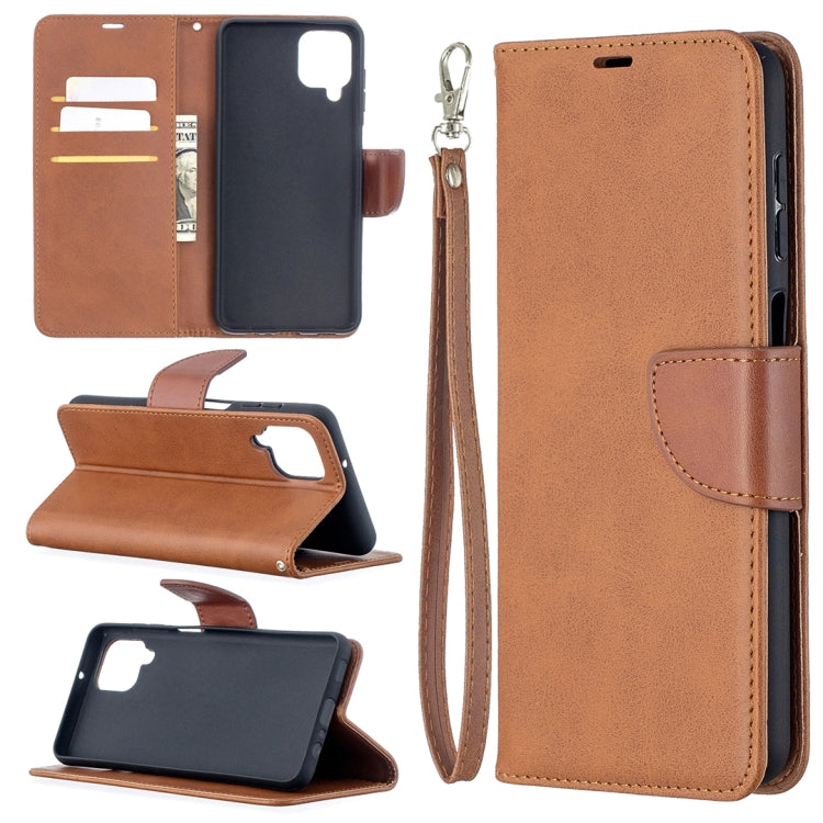 Tan flip leather phone case with card slots, holder pocket, and lanyard strap.