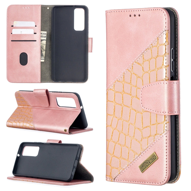 Rose gold crocodile-texture PU leather flip phone case with wallet and card slots