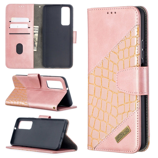 Rose gold crocodile-texture PU leather flip phone case with wallet and card slots