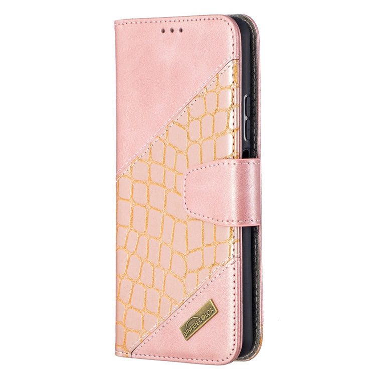 Rose gold crocodile-texture PU leather flip phone case with front cover and card holder
