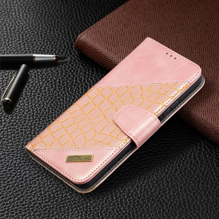 Rose gold crocodile-texture PU leather flip phone case with wallet flap and card window