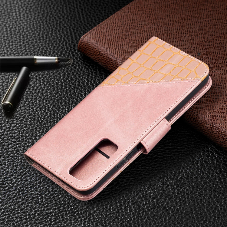 Rose gold PU leather flip phone case with crocodile-pattern top and card slot opening