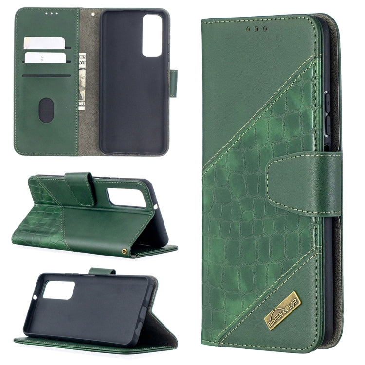 Green crocodile-texture PU leather flip phone case with wallet and card slots