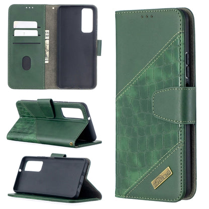 Green crocodile-texture PU leather flip phone case with wallet and card slots