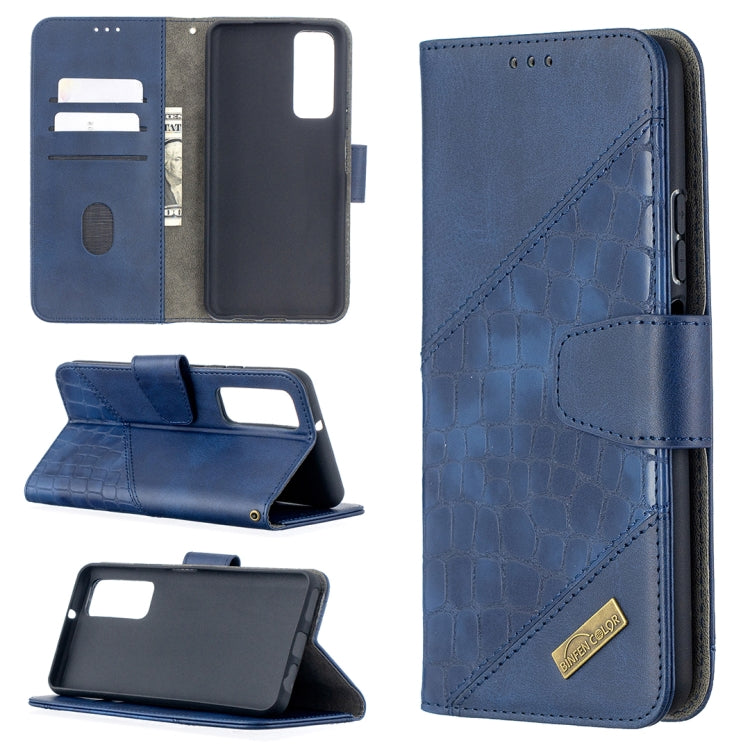 Blue crocodile folio wallet case with card slots and flip stand