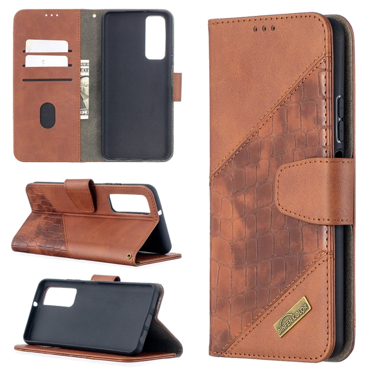 Brown crocodile folio wallet case with card slots and flip stand