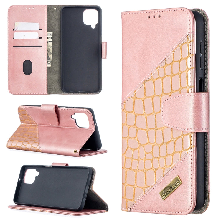 Rose gold crocodile-texture PU leather flip phone case with wallet, card slots, and flip stand