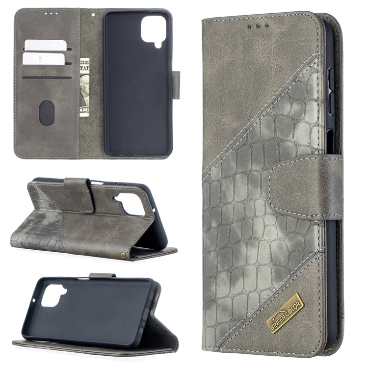 Gray crocodile folio wallet case with card slots and flip stand