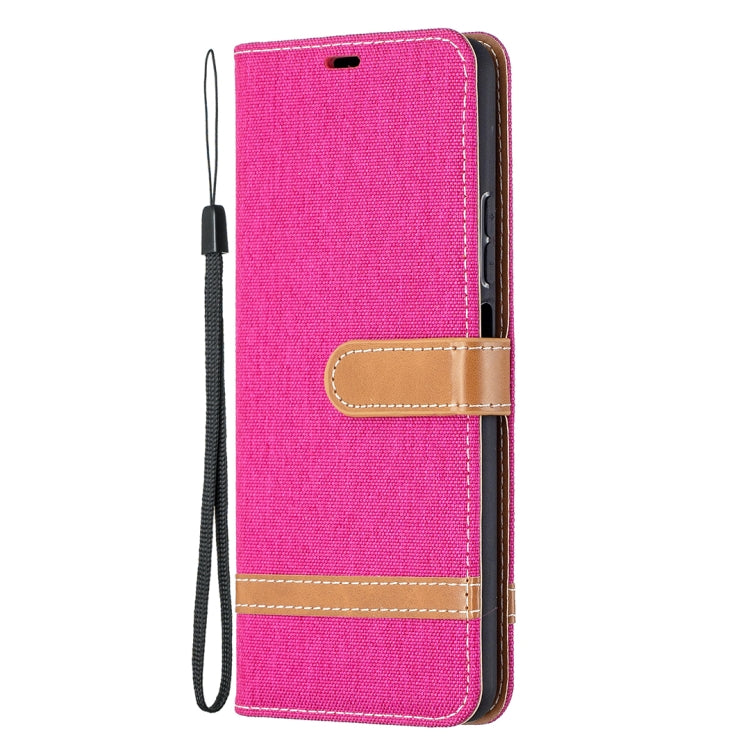 Pink flip leather phone case with card holder strap and stitched horizontal divider