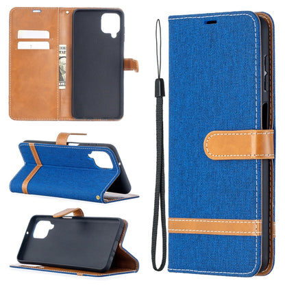 Blue flip leather phone case with card slots and stitched horizontal divider