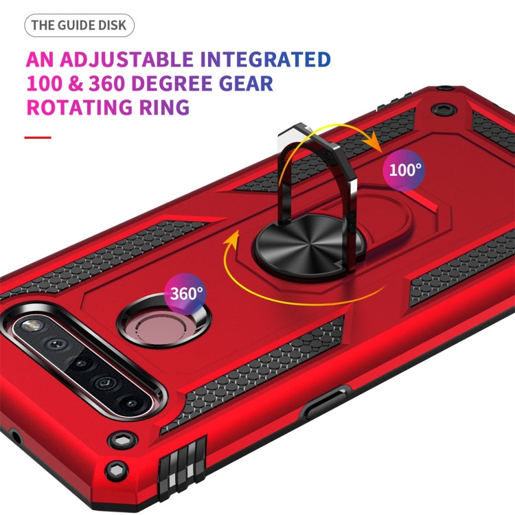 Red phone case with 360° rotating metal ring stand and textured grip edges