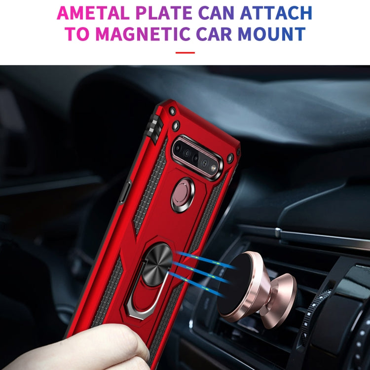 Red shockproof phone case with metal ring kickstand for magnetic car mount