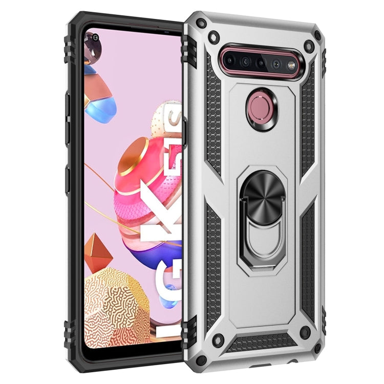 Silver and black phone case with rear camera cover and 360° rotating ring