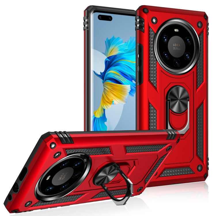Rugged shockproof phone case in red with ring camera cover and rotating holder