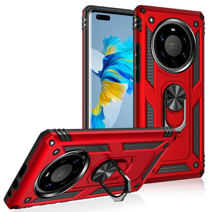 Rugged shockproof phone case in red with ring camera cover and rotating holder