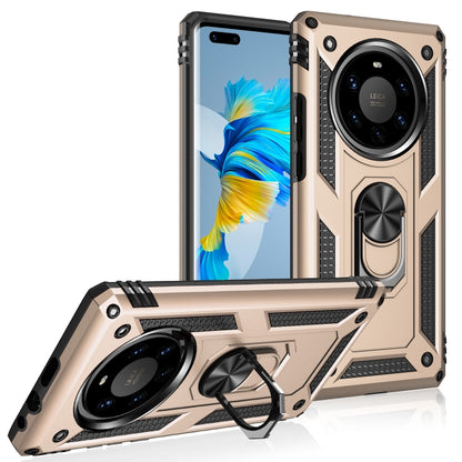 Rugged shockproof phone case in gold with ring camera cover and rotating holder