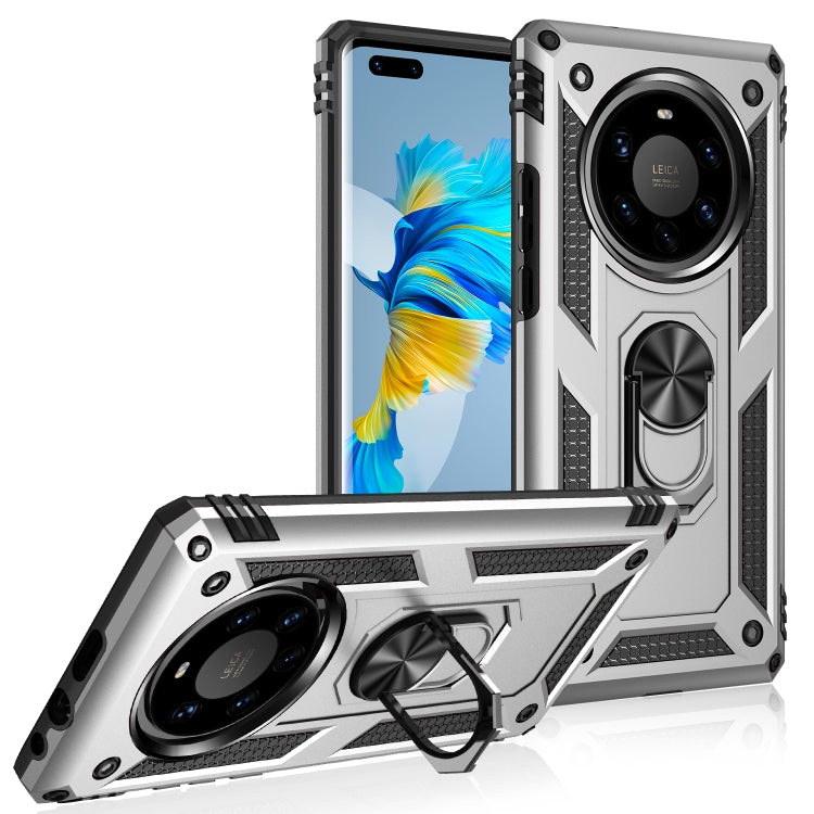 Beige and black shockproof phone case with kickstand-style 360° rotating holder