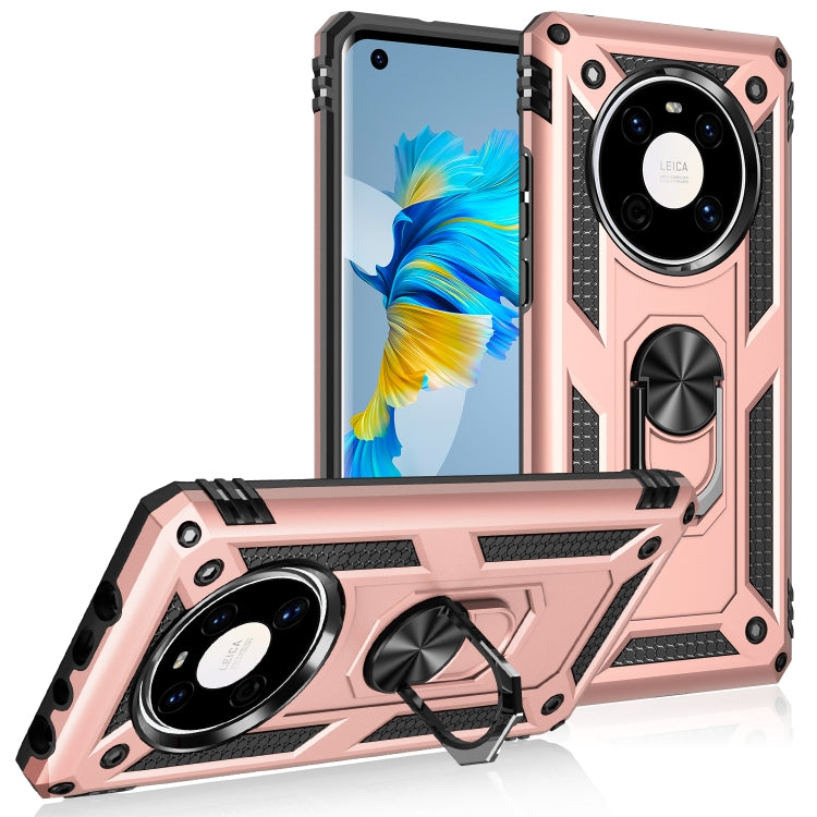 Rugged shockproof phone case in rose pink with rotating kickstand holder and camera cover