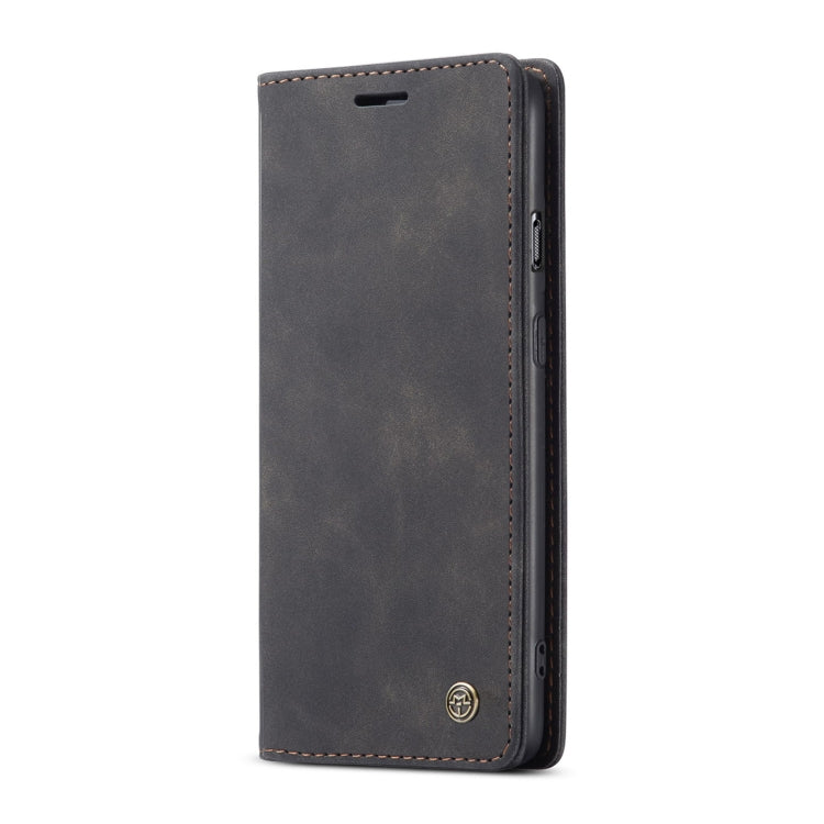 Dark leather wallet-style phone case with stitched trim and precise cutouts for ports