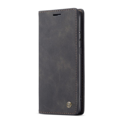 Dark leather wallet-style phone case with stitched trim and precise cutouts for ports