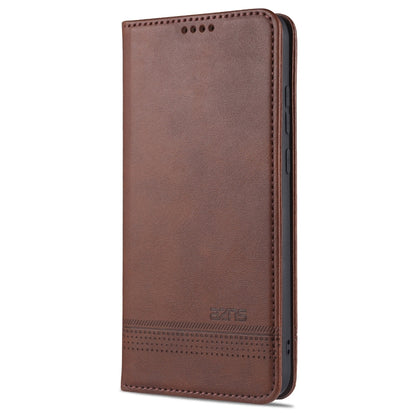 Magnetic leather flip phone case, dark brown, front cover with stitching