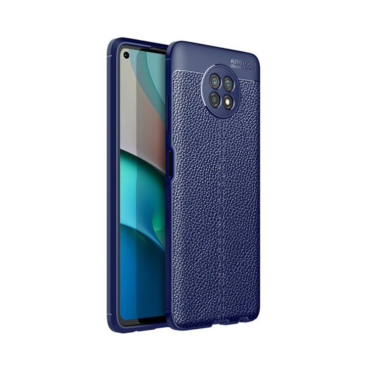 Blue litchi-texture TPU shockproof phone case with camera cutouts and raised edges