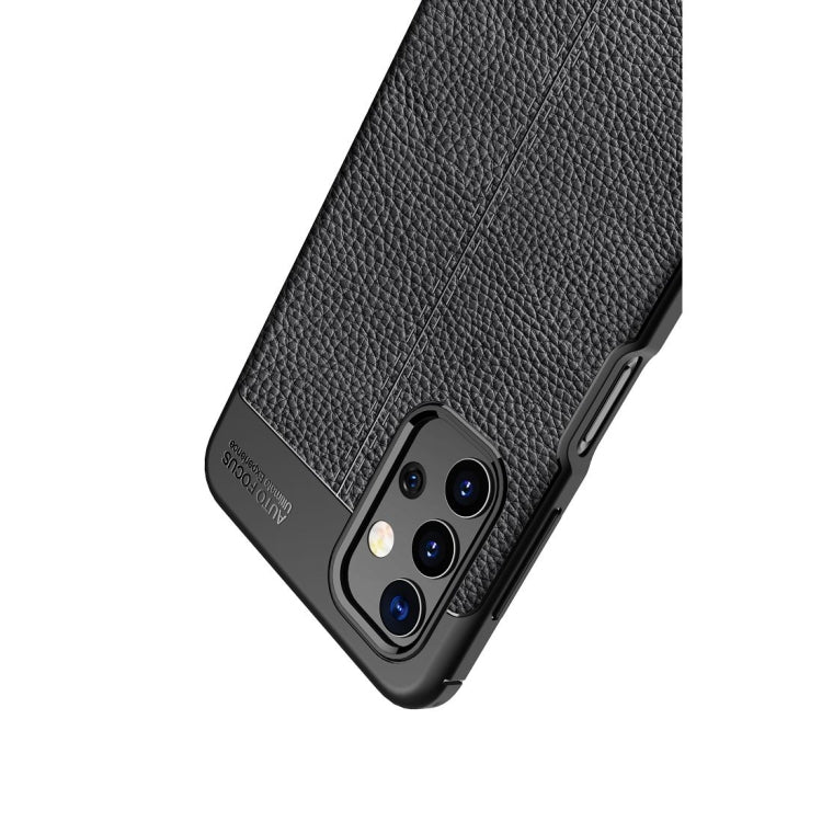 Black litchi-texture TPU phone case back view with triple camera cutout