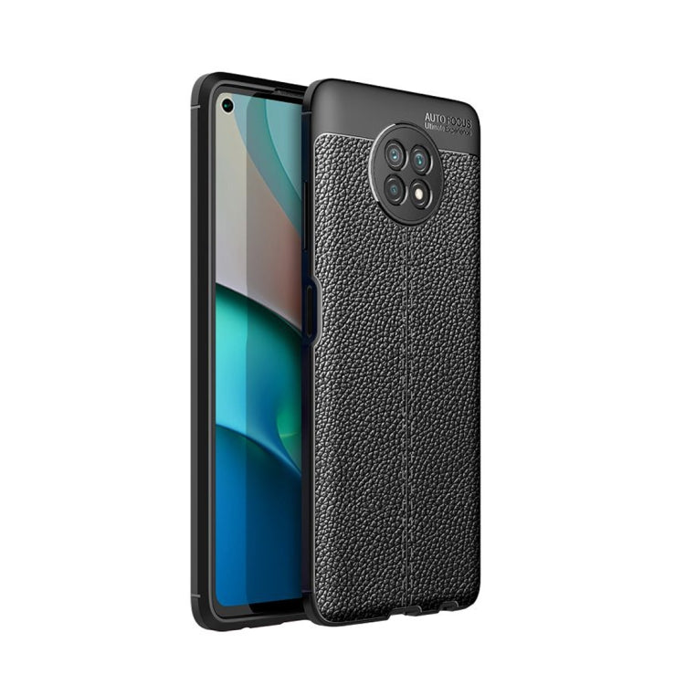Black litchi-texture TPU shockproof phone case, front and back views
