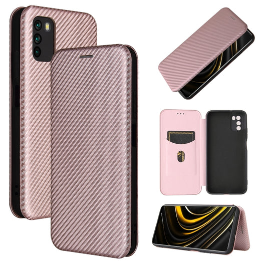 Pink carbon fiber texture magnetic flip phone case with card slot