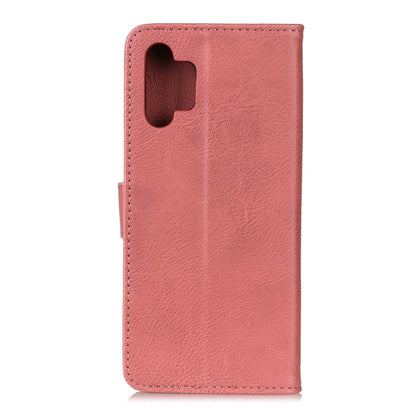 Pink cowhide-texture flip phone wallet case with cutout for camera