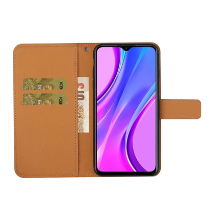 Tan leather flip phone case open view with inner card slots and phone holder